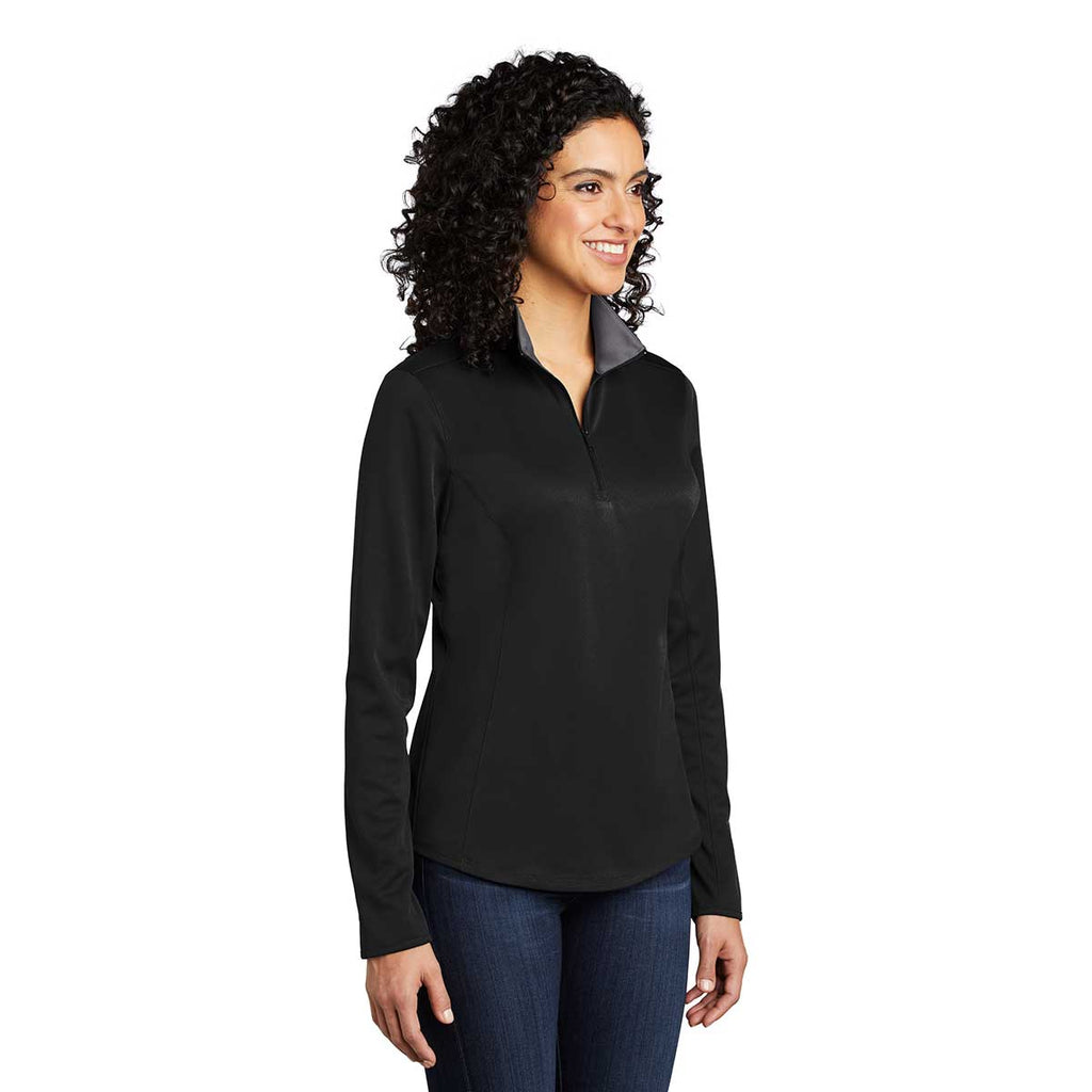 Port Authority Women's Black/Steel Grey Silk Touch Performance Quarter Zip