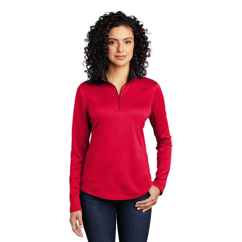 Port Authority Women's Red/Black Silk Touch Performance Quarter Zip