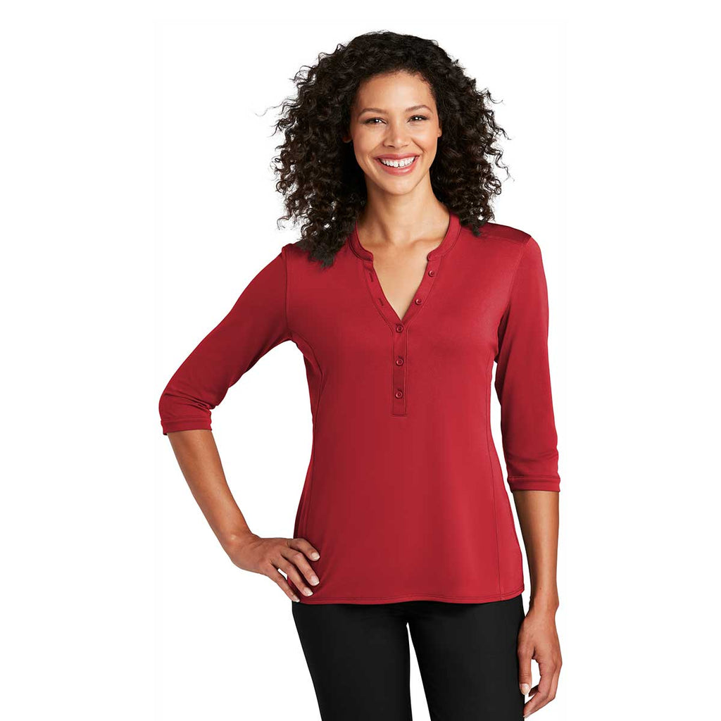 Port Authority Women's Rich Red UV Choice Pique Henley