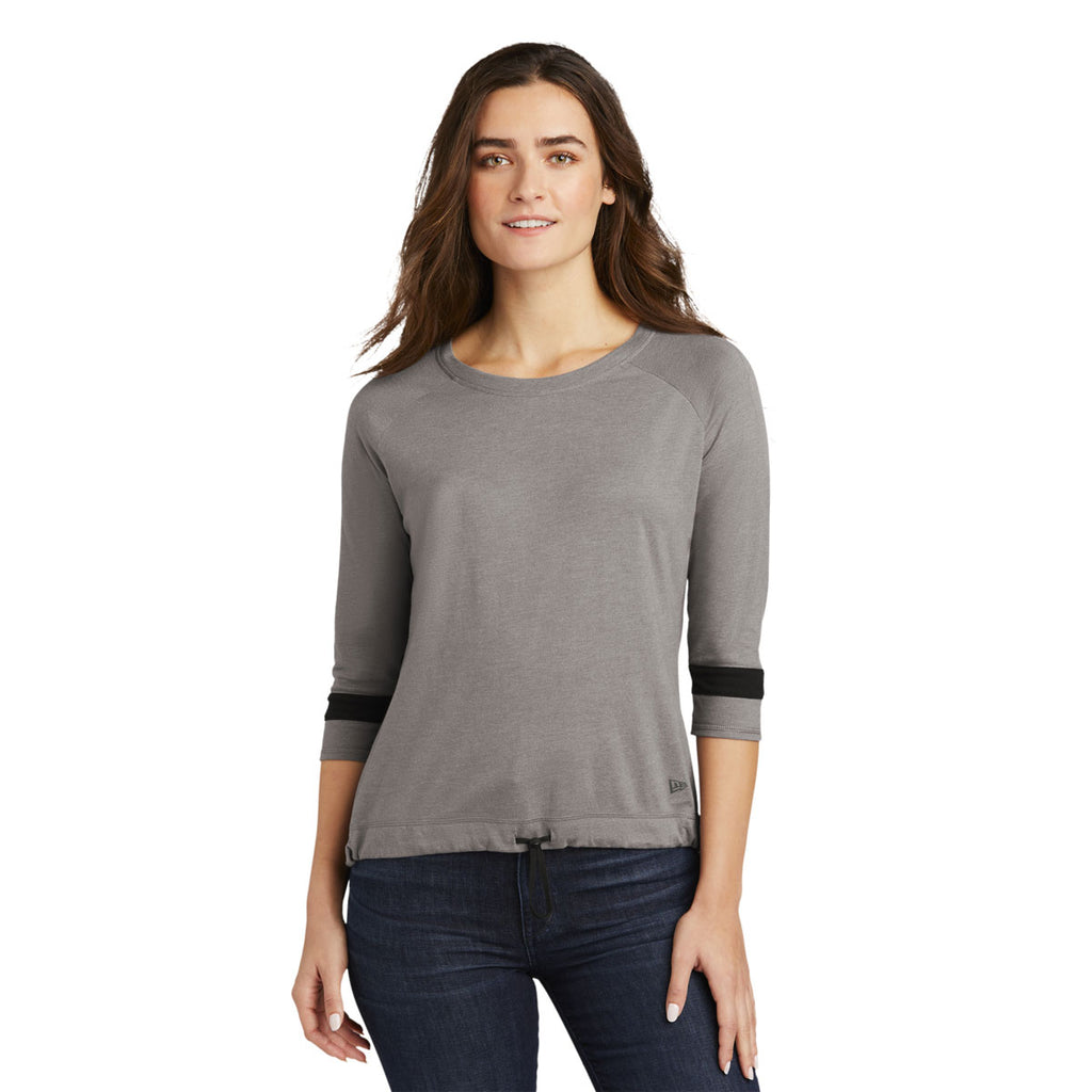 New Era Women's Shadow Grey/ Black Solid Tri-Blend 3/4-Sleeve Tee