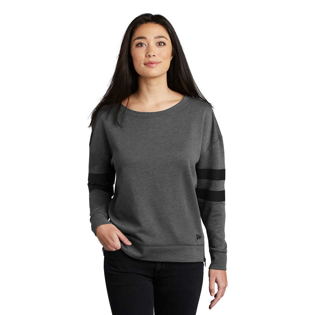 New Era Women's Black Heather Tri-Blend Fleece Varsity Crew