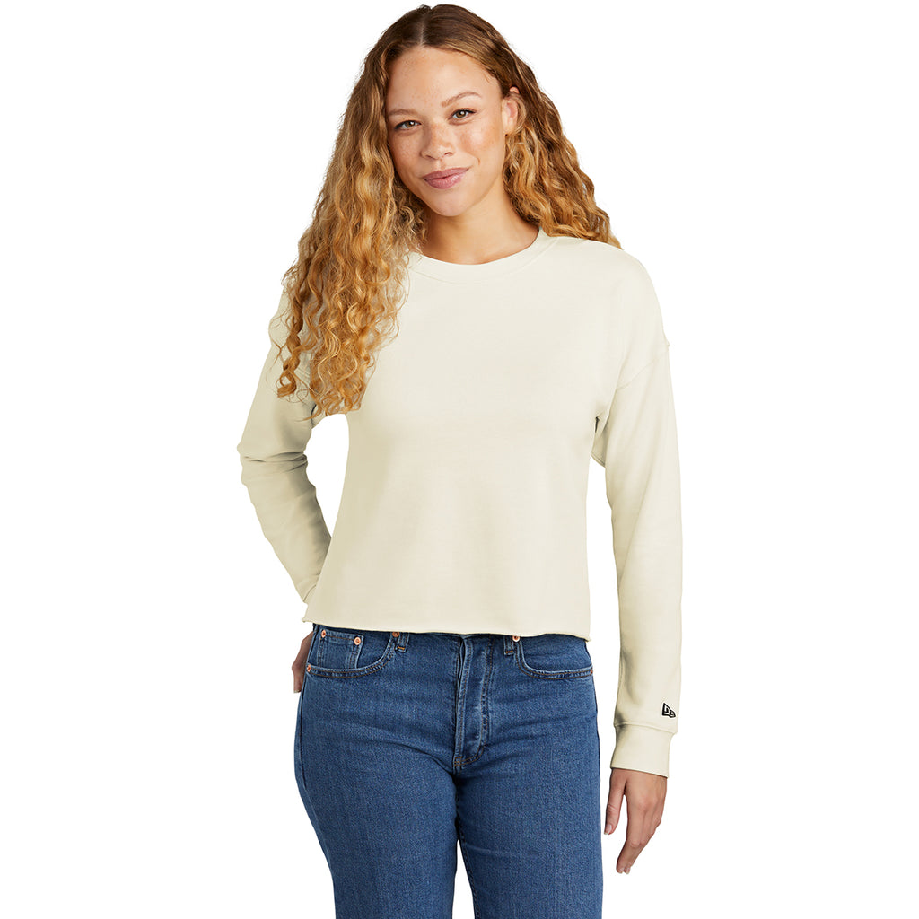 New Era Women's Soft Beige Tri-Blend Fleece Crop Crew