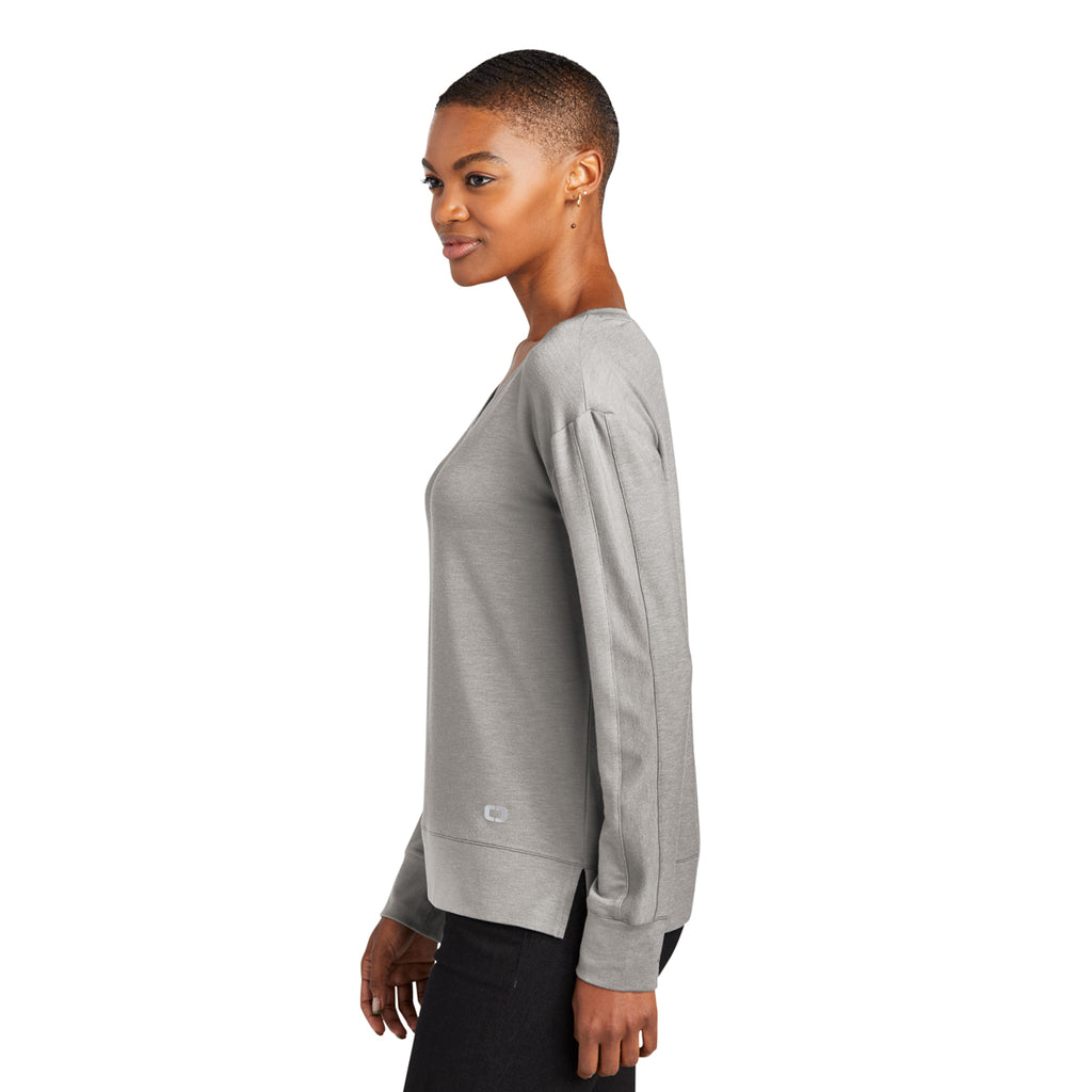 OGIO Women's Petrol Grey Heather Luuma Flex Long Sleeve V-Neck