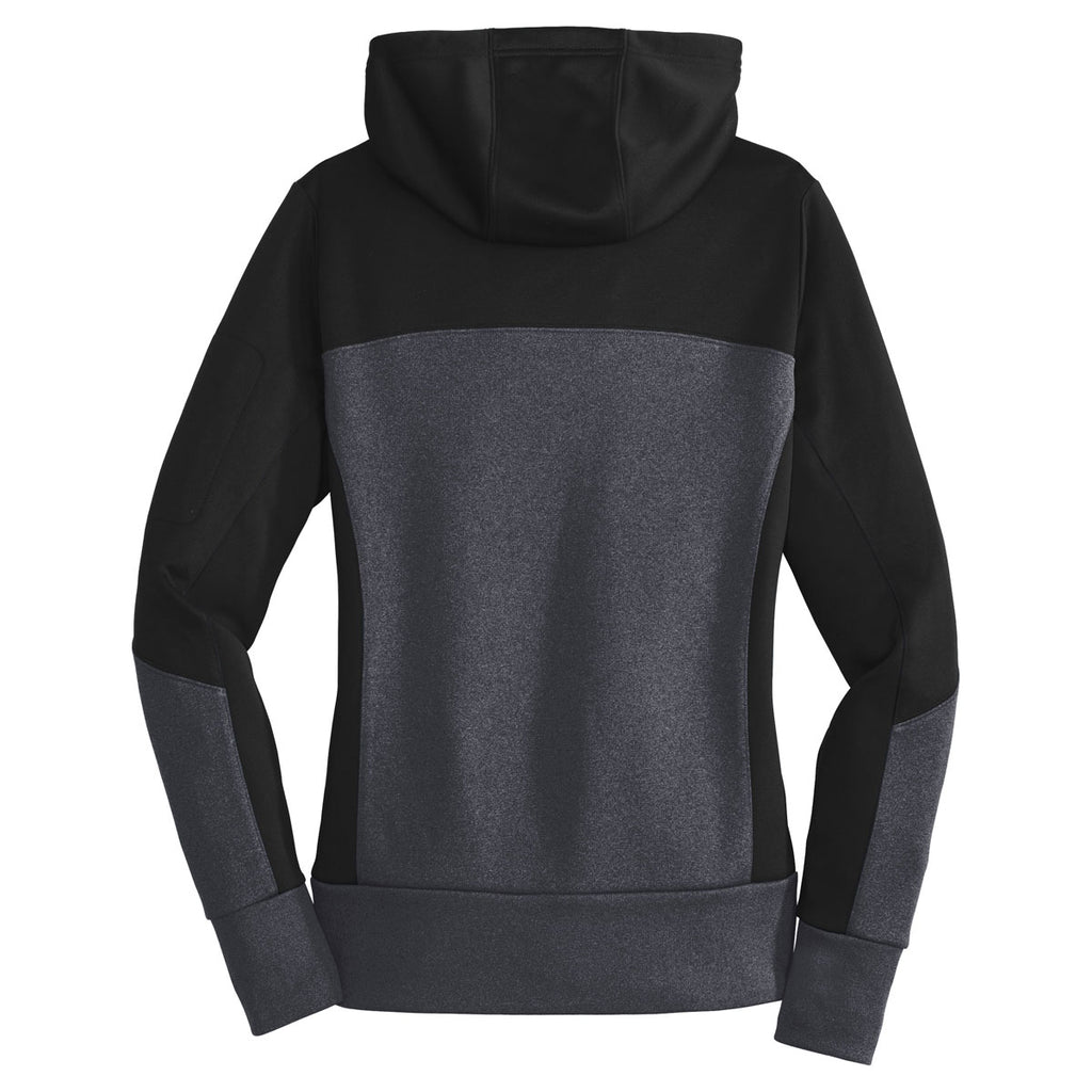 Sport-Tek Women's Black/Graphite Heather/Black Tech Fleece Colorblock Full-Zip Hooded Jacket