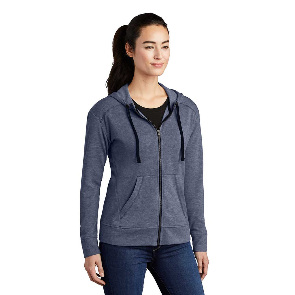 Sport-Tek Women's True Navy Heather PosiCharge Tri-Blend Wicking Fleece Full-Zip