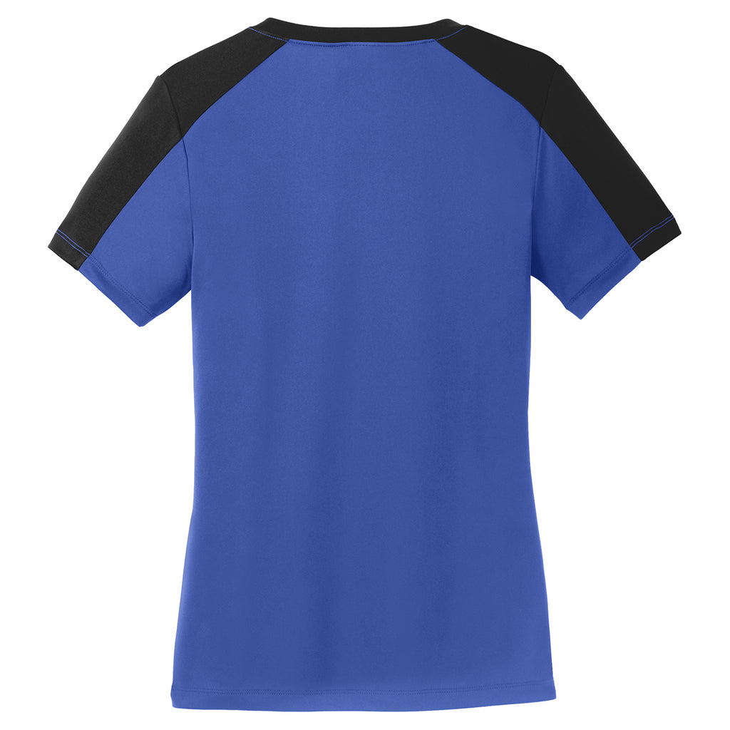 Sport-Tek Women's True Royal/ Black PosiCharge Competitor Sleeve-Blocked V-Neck Tee