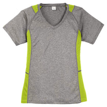 Sport-Tek Women's Vintage Heather/Lime Shock Heather Colorblock Contender V-Neck Tee