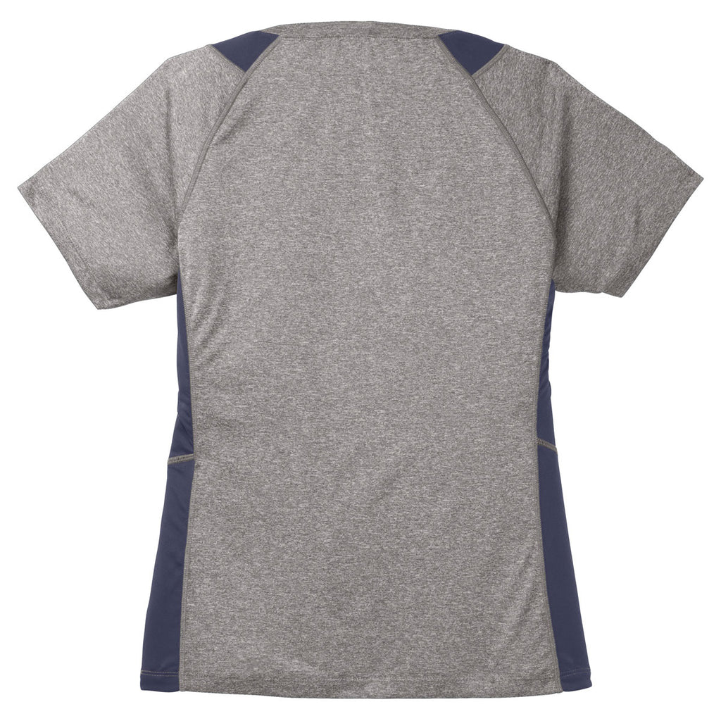Sport-Tek Women's Vintage Heather/True Navy Heather Colorblock Contender V-Neck Tee