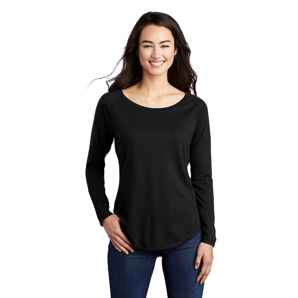 Sport-Tek Women's Black Triad Solid PosiCharge Long Sleeve Tri-Blend Wicking Scoop Neck Raglan Tee