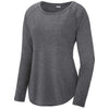 Sport-Tek Women's Dark Grey Heather PosiCharge Long Sleeve Tri-Blend Wicking Scoop Neck Raglan Tee