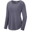 Sport-Tek Women's True Navy Heather PosiCharge Long Sleeve Tri-Blend Wicking Scoop Neck Raglan Tee