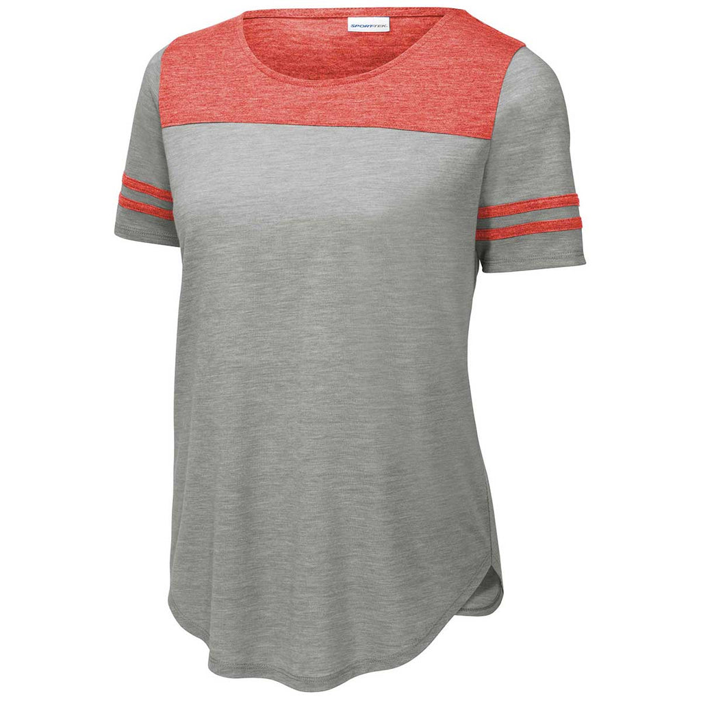 Sport-Tek Women's True Red Heather/Light Grey Heather PosiCharge Tri-Blend Wicking Fan Tee