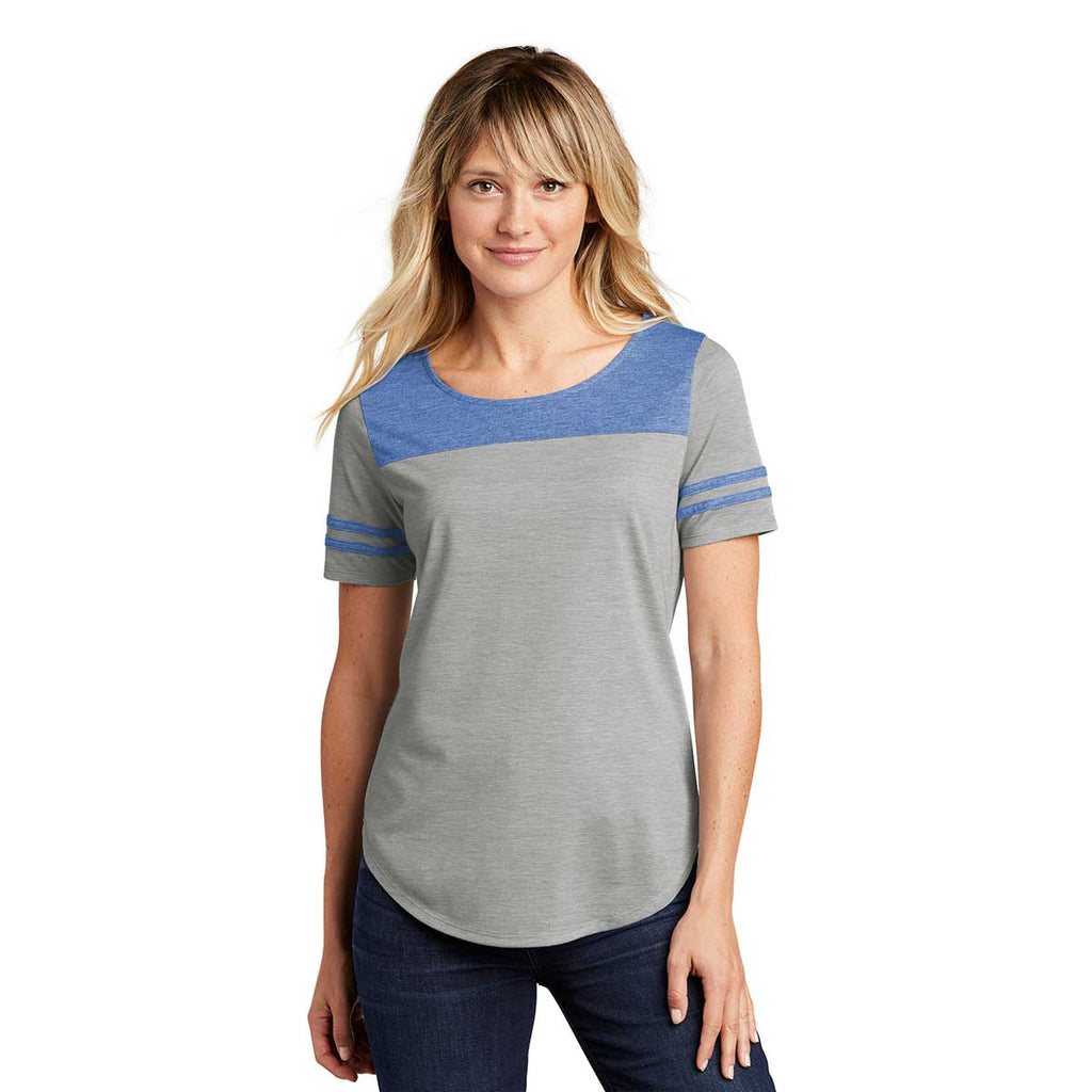 Sport-Tek Women's True Royal Heather/Light Grey Heather PosiCharge Tri-Blend Wicking Fan Tee