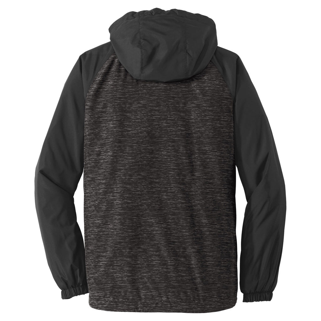 Sport-Tek Women's Black Heather/Black Heather Colorblock Raglan Hooded Wind Jacket