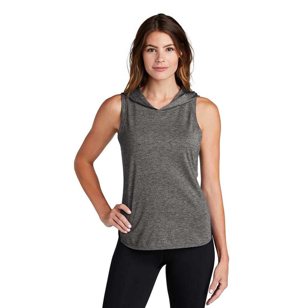 Sport-Tek Women's Black/Dark Grey Heather PosiCharge Tri-Blend Wicking Draft Hoodie Tank