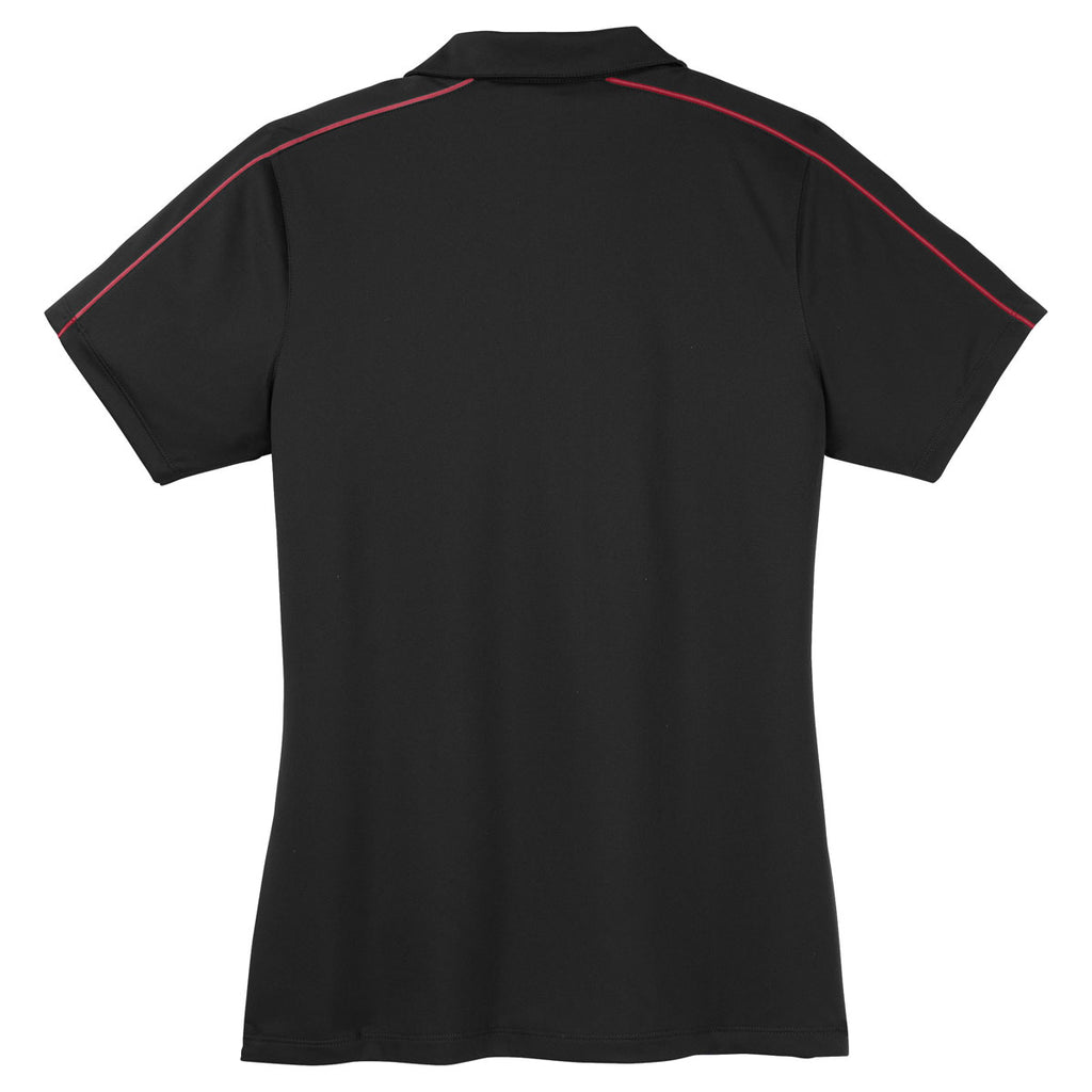 Sport-Tek Women's Black/True Red Micropique Sport-Wick Piped Polo