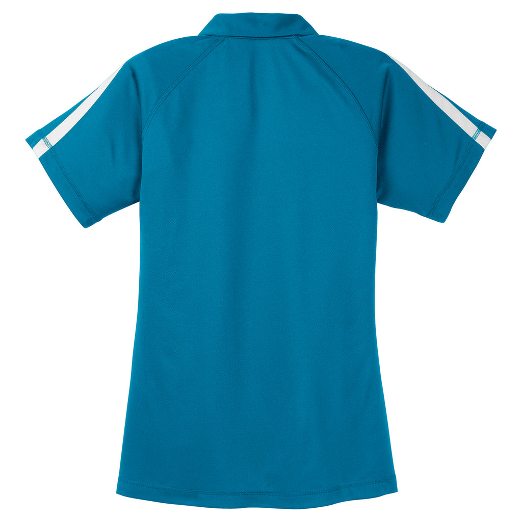 Sport-Tek Women's Blue Wake/White PosiCharge Micro-Mesh Colorblock Polo