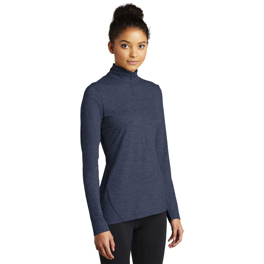 Sport-Tek Women's Dark Denim Heather Exchange 1.5 Long Sleeve Half Zip