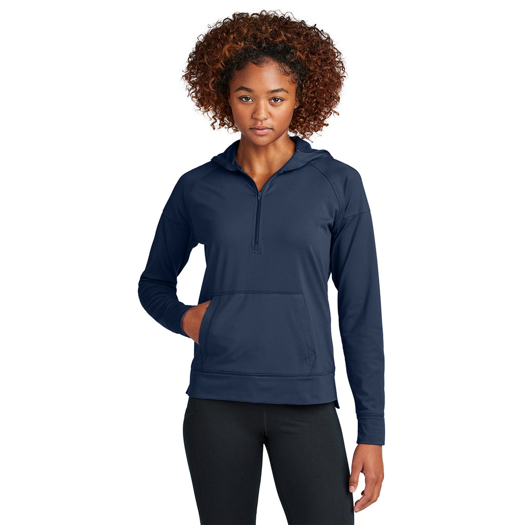 Sport-Tek Women's True Navy Sport-Wick Stretch 1/2-Zip Hoodie