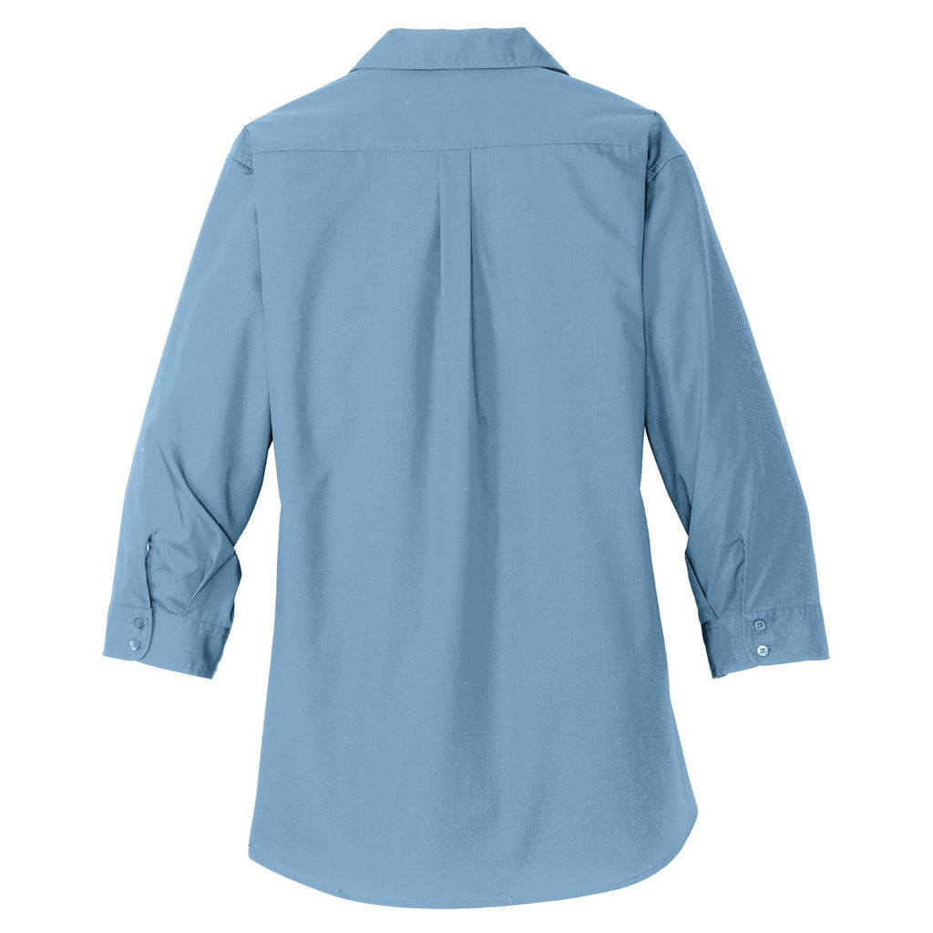 Port Authority Women's Carolina Blue 3/4-Sleeve Carefree Poplin Shirt