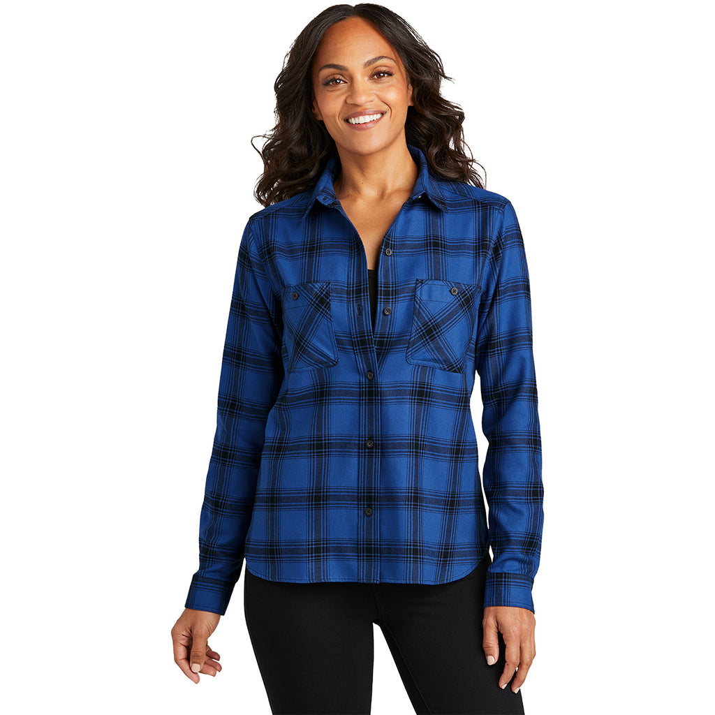 Port Authority Women's Royal/Black Open Plaid Plaid Flannel Shirt