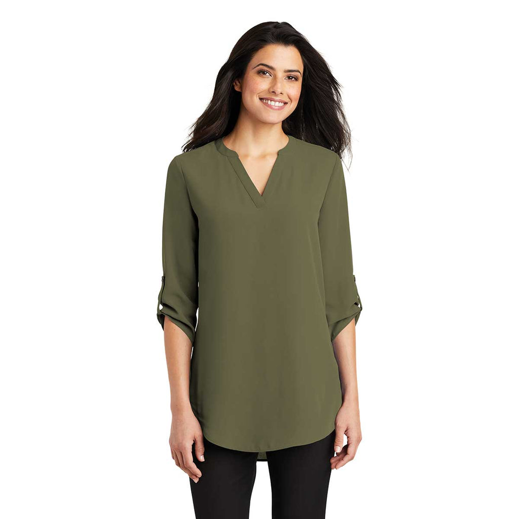 Port Authority Women's Deep Olive 3/4-Sleeve Tunic Blouse