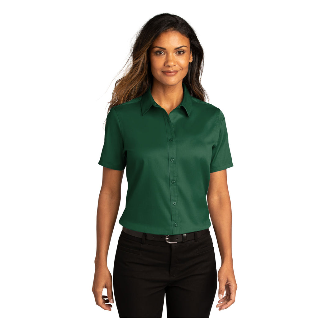 Port Authority Women's Dark Green Short Sleeve SuperPro React Twill Shirt