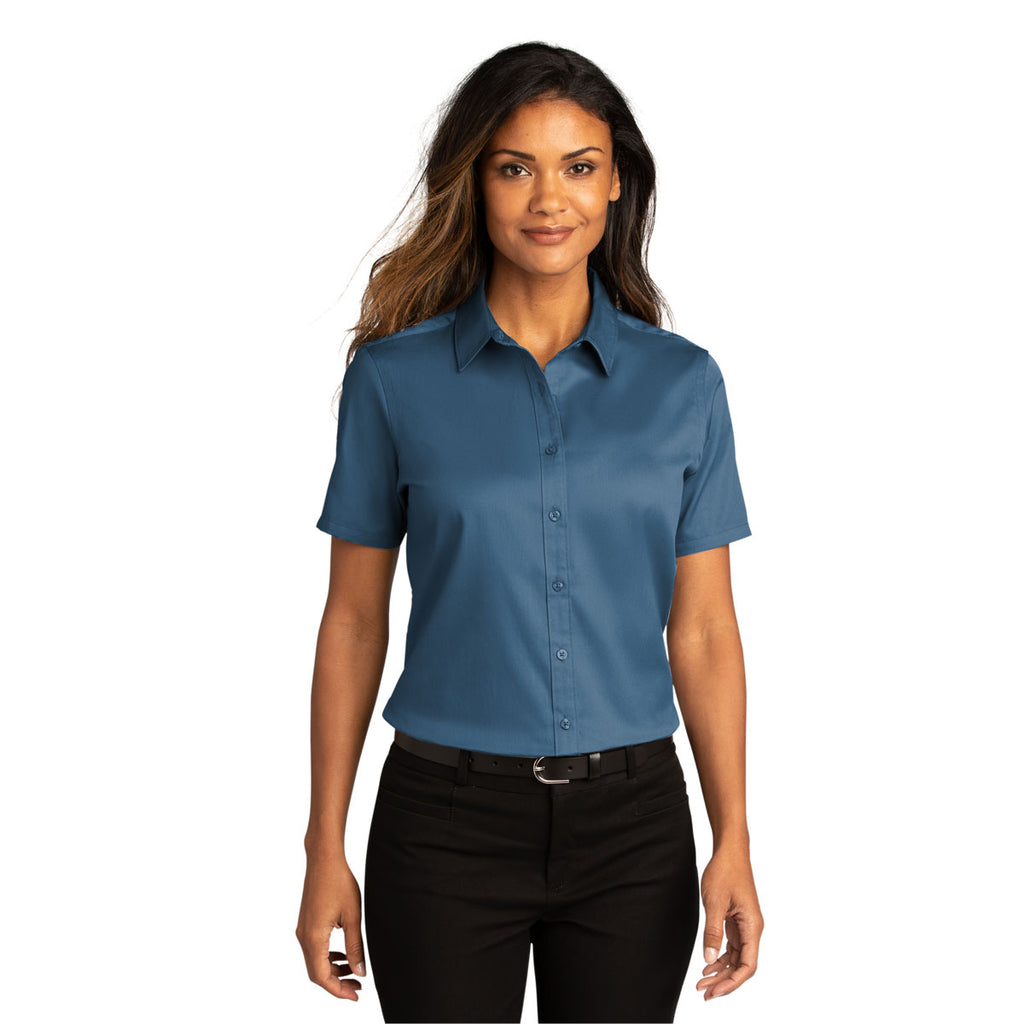 Port Authority Women's Regatta Blue Short Sleeve SuperPro React Twill Shirt