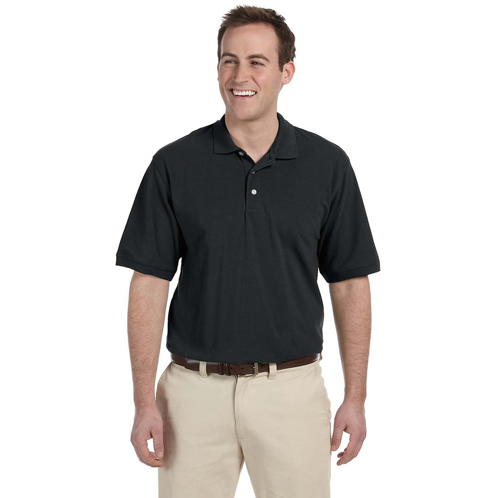 Harriton Men's Black 5.6 oz. Easy Blend Polo