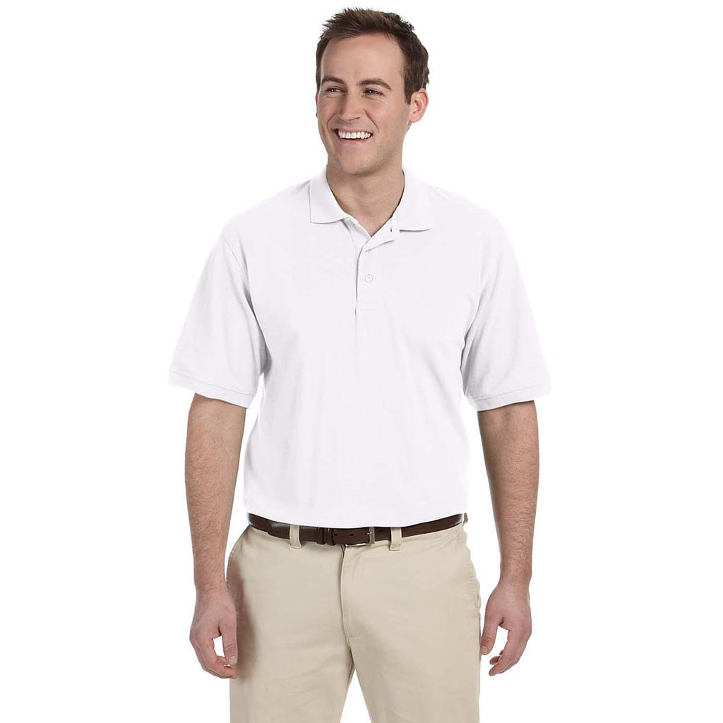 Harriton Men's White 5.6 oz. Easy Blend Polo