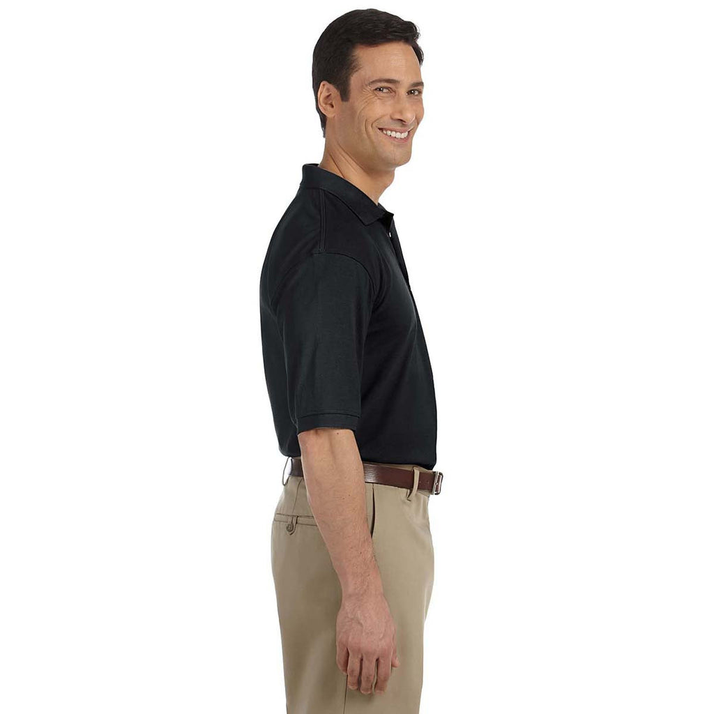 Harriton Men's Black 5.6 oz. Easy Blend Polo with Pocket