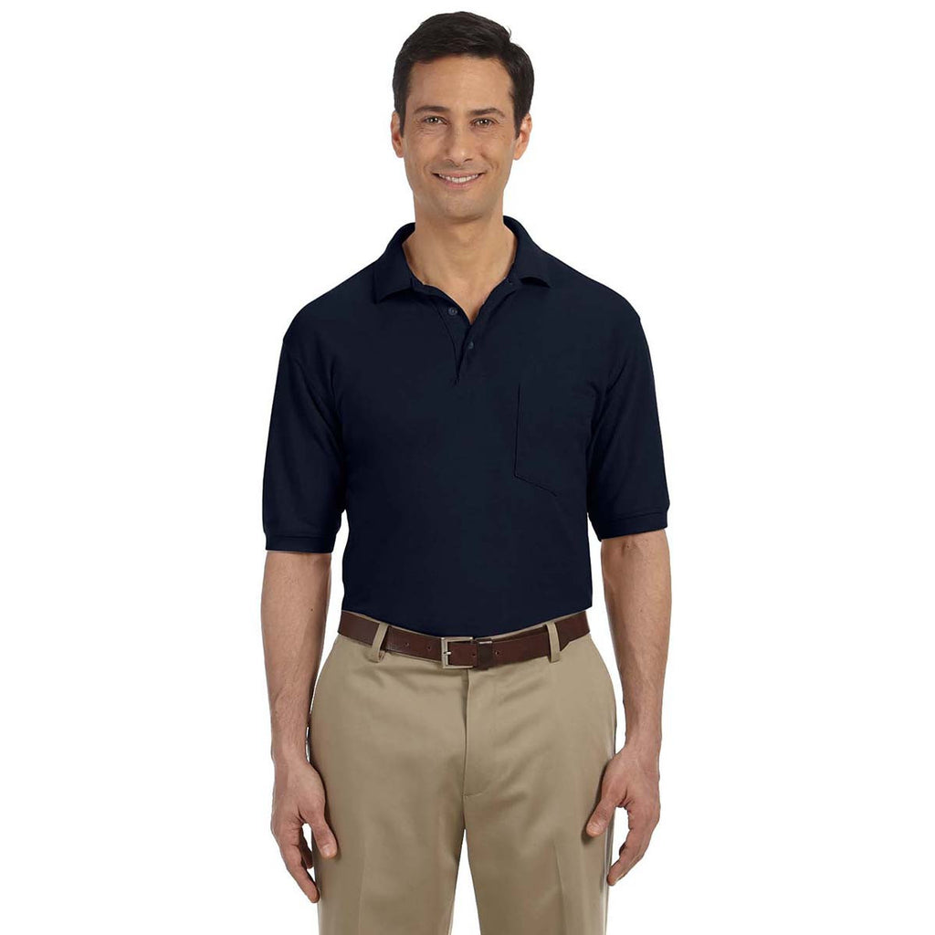 Harriton Men's Navy 5.6 oz. Easy Blend Polo with Pocket