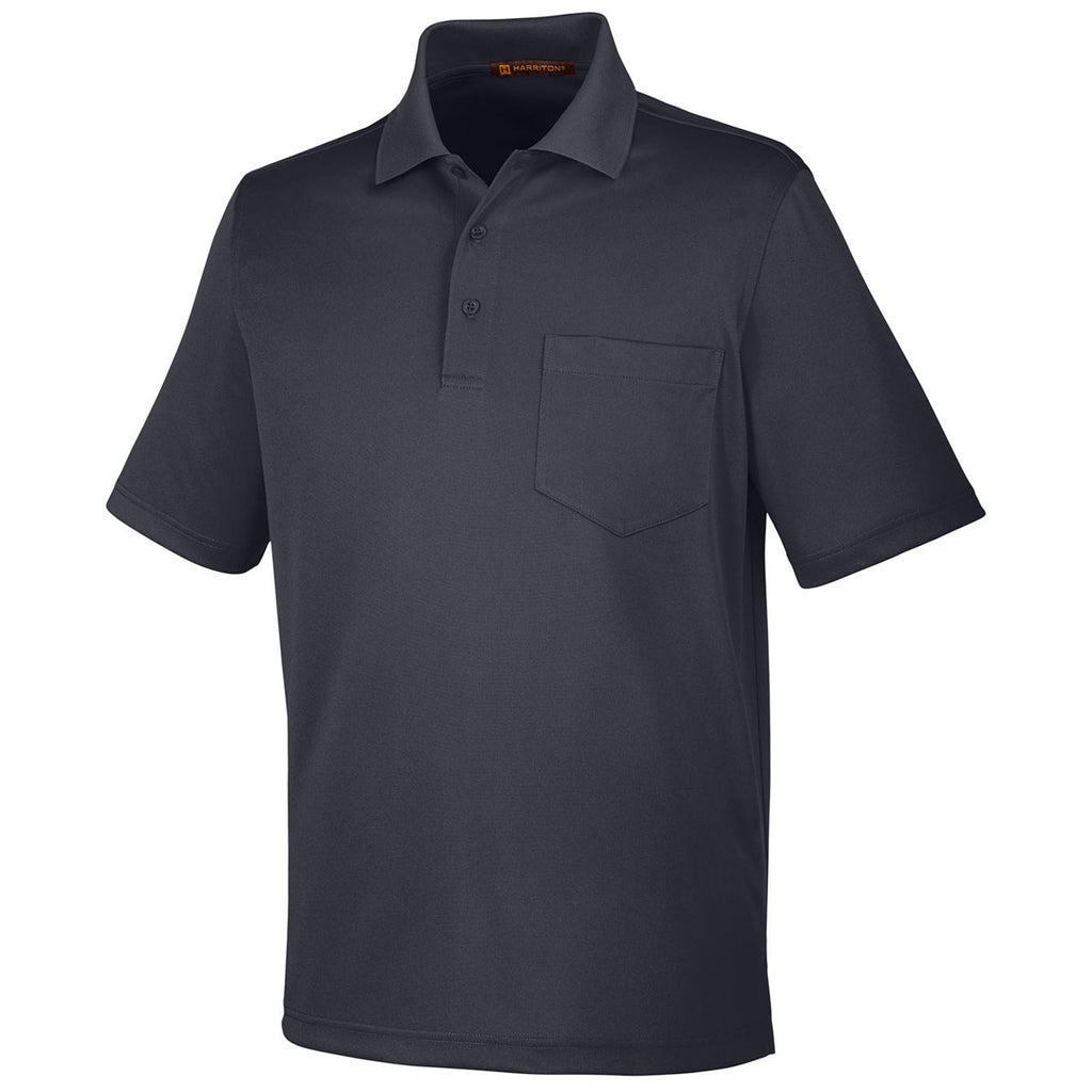 Harriton Men's Black Advantage Snag Protection Plus Pocket Polo