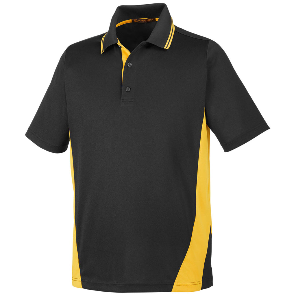 Harriton Men's Black/ Sunray Yellow Tall Flash Snag Protection Plus Colorblock Polo