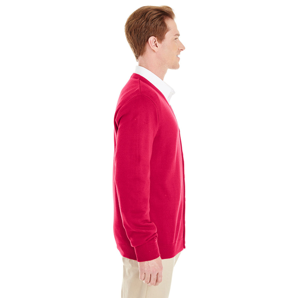 Harriton Men's Red Pilbloc V-Neck Button Cardigan Sweater