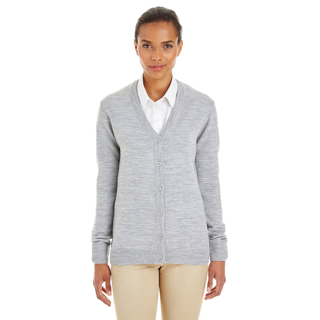 Harriton Women's Grey Heather Pilbloc V-Neck Button Cardigan Sweater