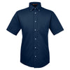 Harriton Men's Navy Easy Blend Short-Sleeve Twill Shirt with Stain-Release