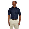 Harriton Men's Navy Easy Blend Short-Sleeve Twill Shirt with Stain-Release