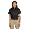 Harriton Women's Black Easy Blend Short-Sleeve Twill Shirt with Stain-Release