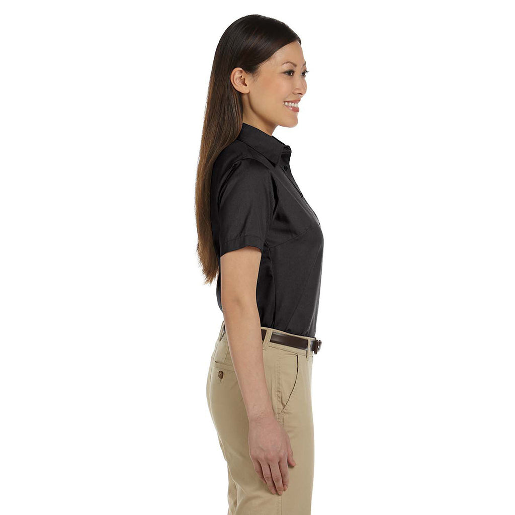 Harriton Women's Black Easy Blend Short-Sleeve Twill Shirt with Stain-Release