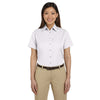 Harriton Women's White Easy Blend Short-Sleeve Twill Shirt with Stain-Release