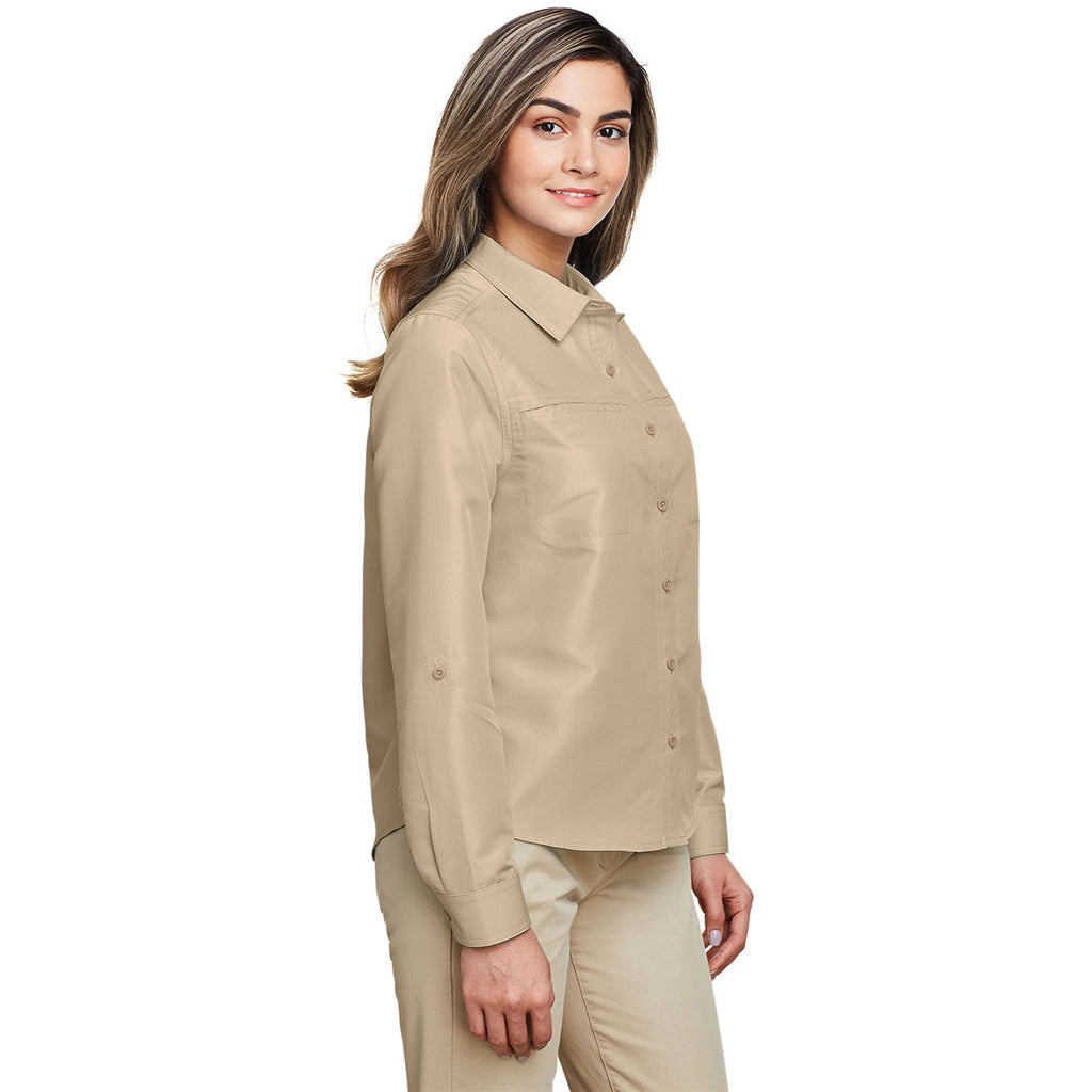 Harriton Women's Khaki Key West Long-Sleeve Performance Staff Shirt