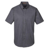 Harriton Men's Dark Charcoal Foundation 100% Cotton Short-Sleeve Twill Shirt Teflon