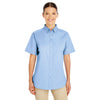 Harriton Women's Industry Blue Foundation 100% Cotton Short-Sleeve Twill Shirt Teflon