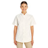 Harriton Women's White Foundation 100% Cotton Short-Sleeve Twill Shirt Teflon