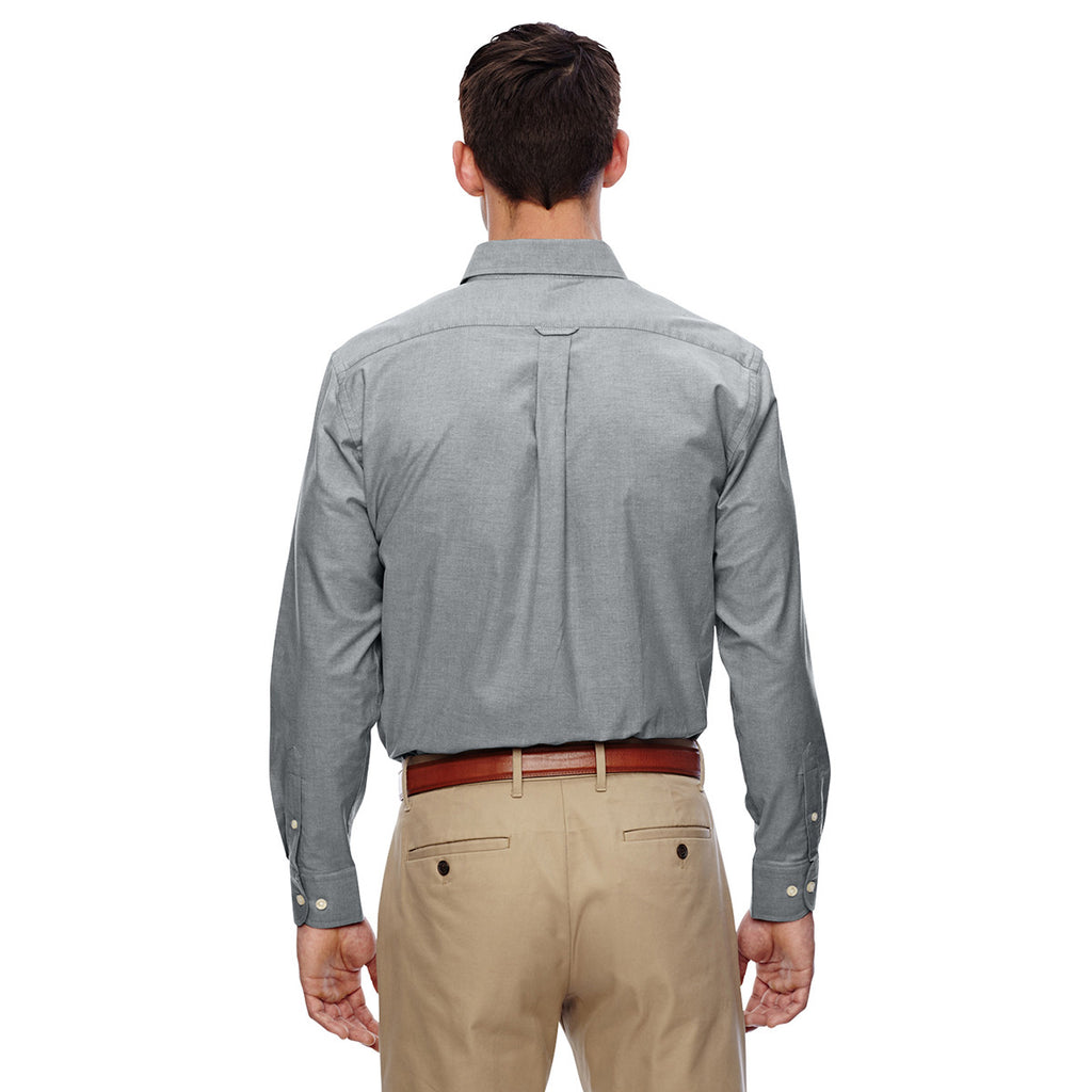 Harriton Men's Oxford Grey Long-Sleeve Oxford with Stain-Release