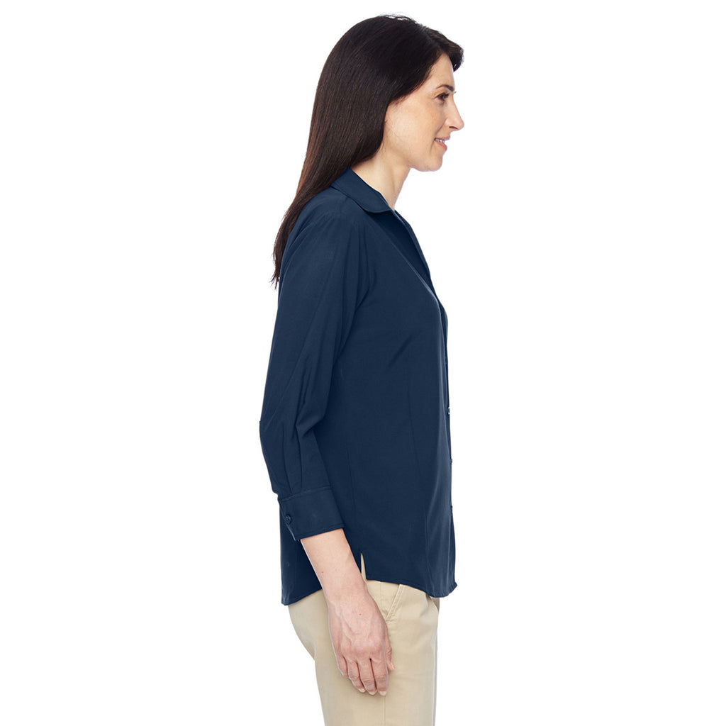 Harriton Women's Navy Paradise 3/4-Sleeve Performance Shirt