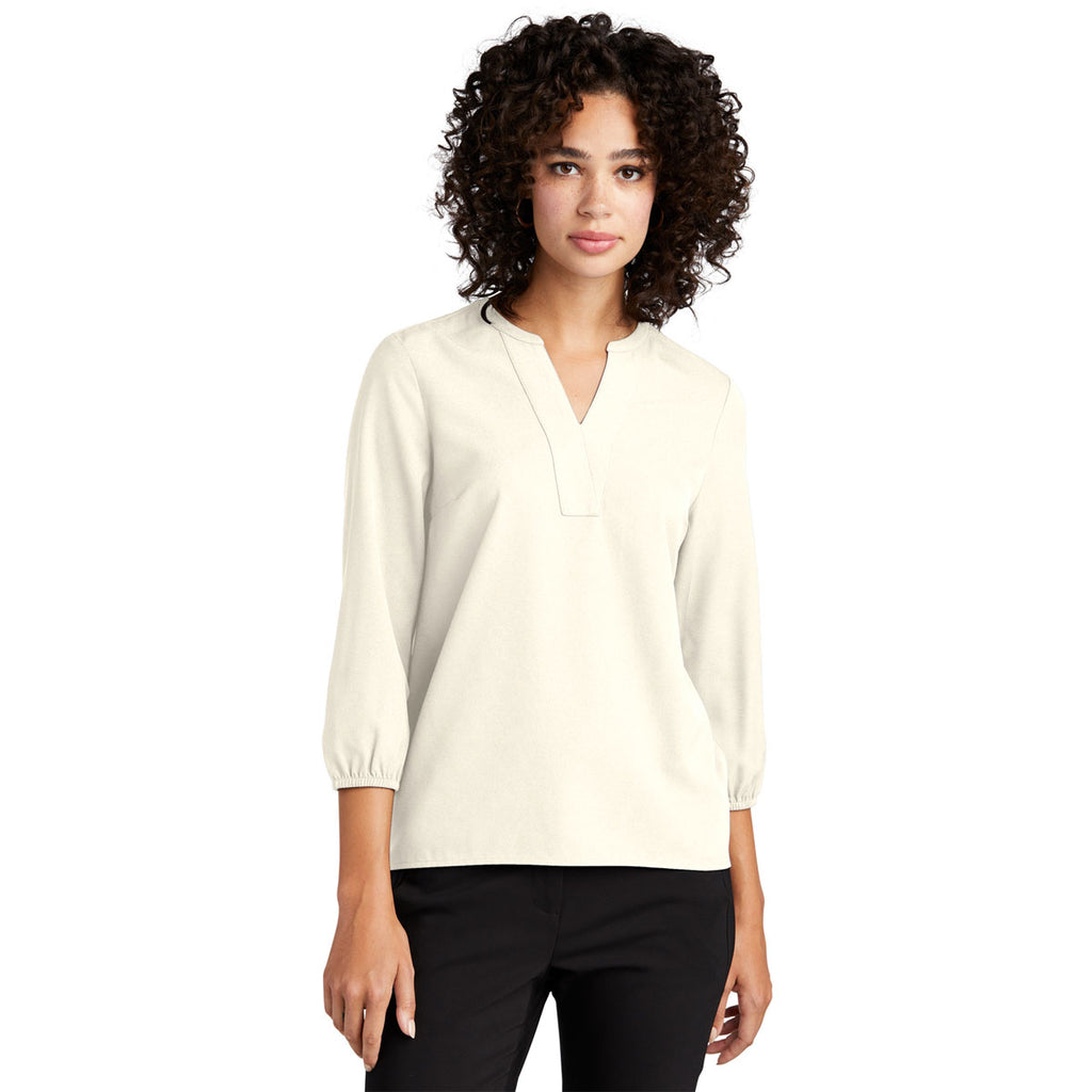 Mercer+Mettle Women's Ivory Chiffon Stretch Crepe 3/4 Sleeve Blouse