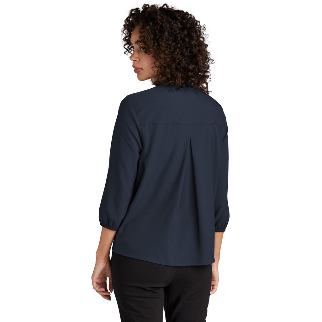 Mercer+Mettle Women's Night Navy Stretch Crepe 3/4 Sleeve Blouse