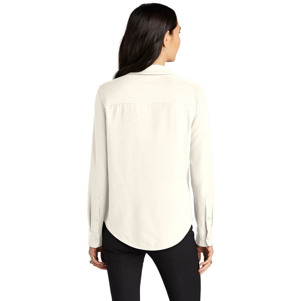 Mercer+Mettle Women's Ivory Chiffon Stretch Crepe Long Sleeve Camp Blouse